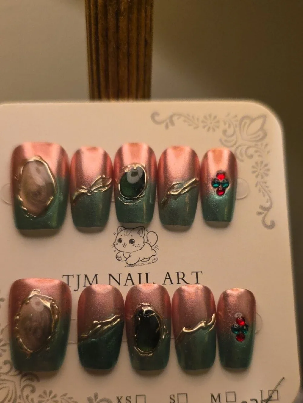 Green and Pink Ombre Press-On Nail Set Size Large
